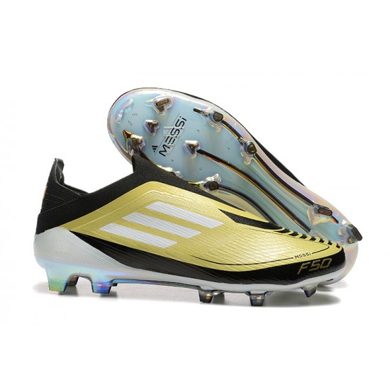 Adidas F50 Elite Laceless Firm Ground Gold Black Football Shoes