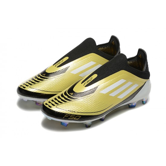Adidas F50 Elite Laceless Firm Ground Gold Black Football Shoes