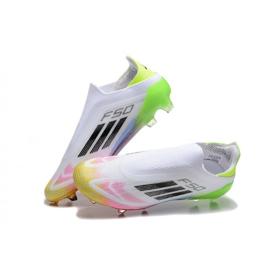 Adidas F50 Elite Laceless Firm Ground White Multi Football Shoes